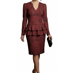 Vtg Carolina Herrera Neiman Marcus Silk Peplum Dress Size 6 Burgundy Black